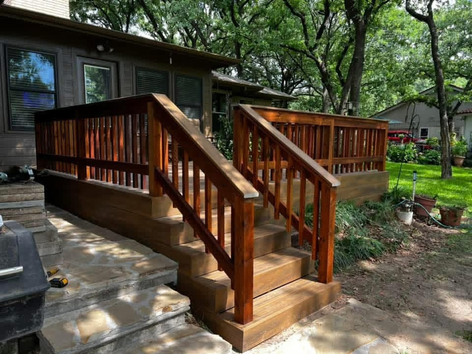 Multi-level wood deck with railing
